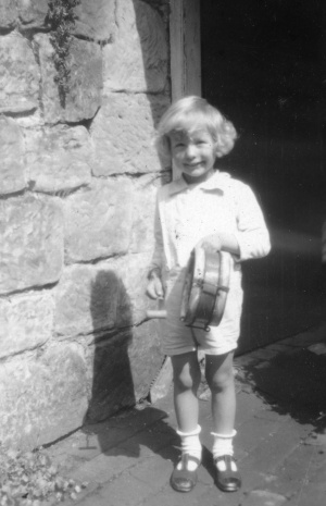 My dad (Ivor) in the yard with his first drum